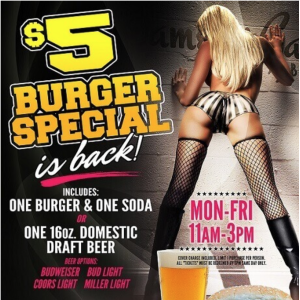 $5 Burger Special, Wednesday, January 23rd, 2019