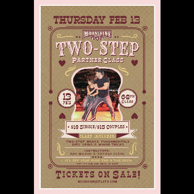 Valentine's 2-Step Partner Dance Class at Moonshine Flats, Thursday, February 13th, 2025