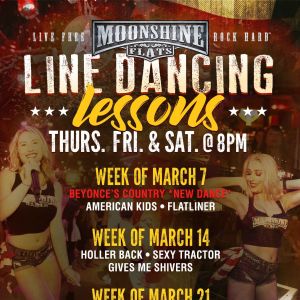 Line Dancing Lessons at Moonshine Flats, Thursday, March 28th, 2024