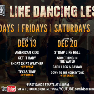 Line Dancing Lessons at Moonshine Flats, Thursday, December 20th, 2018