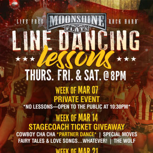 Line Dancing Lessons at Moonshine Flats, Thursday, April 11th, 2019