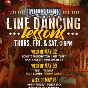 Line Dancing Lessons at Moonshine Flats, Thursday, May 23rd, 2019