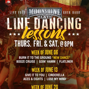 Line Dancing Lessons at Moonshine Flats, Thursday, June 27th, 2019