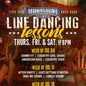 Line Dancing Lessons at Moonshine Flats, Thursday, July 18th, 2019