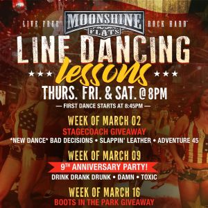 Line Dancing Lessons at Moonshine Flats, Thursday, May 18th, 2023