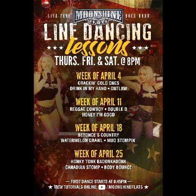 Line Dancing Lessons at Moonshine Flats, Thursday, April 25th, 2024