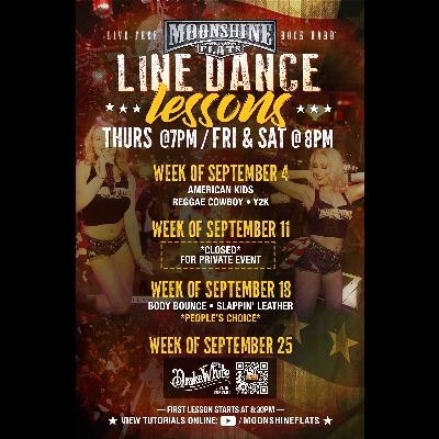 Line Dance Lessons at Moonshine Flats, Thursday, September 11th, 2025