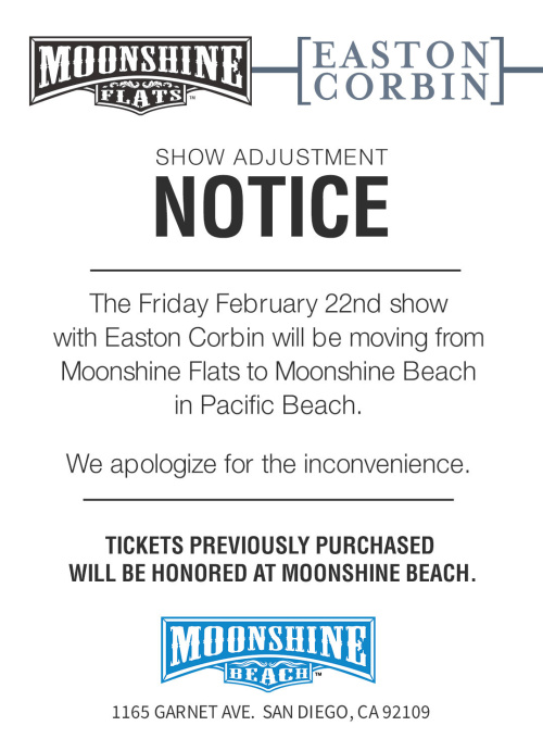 SHOW MOVED to Moonshine Beach! Easton Corbin LIVE in Concert - Moonshine Flats