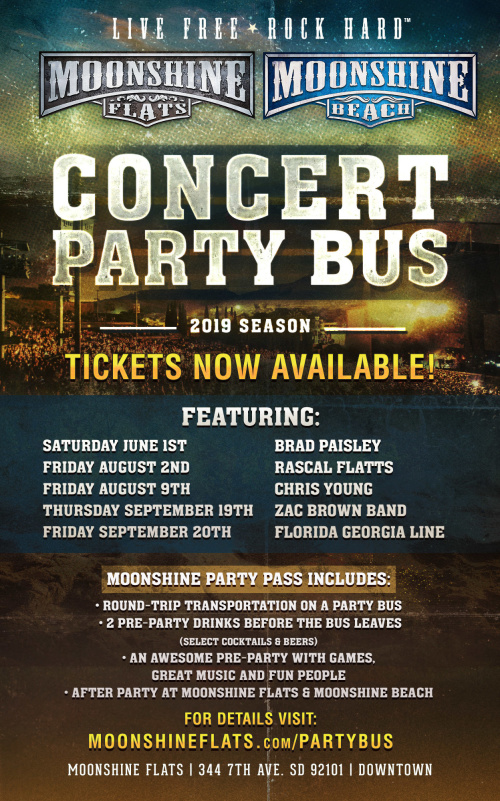 Party Bus to Brad Paisley, Chris Lane and Riley Green from Moonshine FLATS - Moonshine Flats