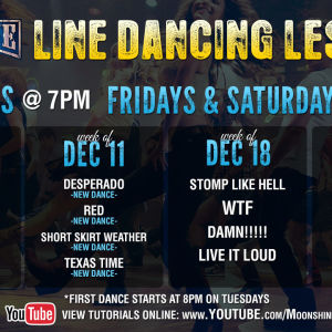 Line Dancing Lessons at Moonshine Beach, Tuesday, December 11th, 2018