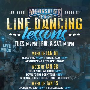 Line Dancing Lessons at Moonshine Beach, Tuesday, January 22nd, 2019