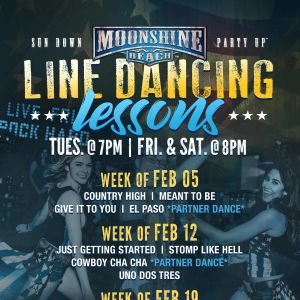 Line Dancing Lessons at Moonshine Beach, Tuesday, February 12th, 2019