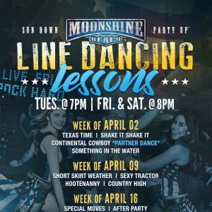 Line Dancing Lessons at Moonshine Beach, Tuesday, April 23rd, 2019