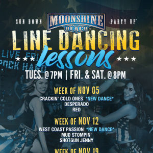 Taco Tuesday and Line Dancing Lessons at Moonshine Beach, Tuesday, November 12th, 2019
