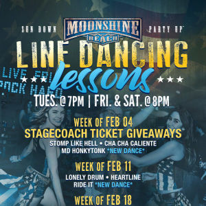 Taco Tuesday and Line Dancing Lessons at Moonshine Beach, Tuesday, February 25th, 2020