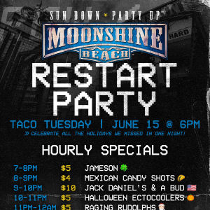Restart Party at Moonshine Beach, Tuesday, June 15th, 2021