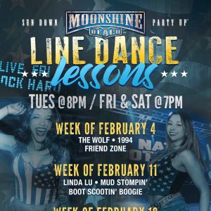 Line Dance Lessons at Moonshine Beach, Tuesday, February 4th, 2025