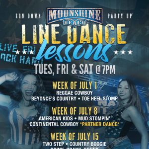 Line Dance Lessons at Moonshine Beach, Tuesday, July 1st, 2025