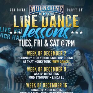 Line Dance Lessons at Moonshine Beach, Tuesday, December 9th, 2025