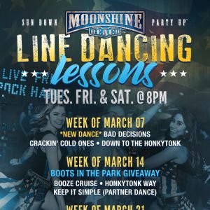 Line Dancing Lessons at Moonshine Beach, Tuesday, July 25th, 2023