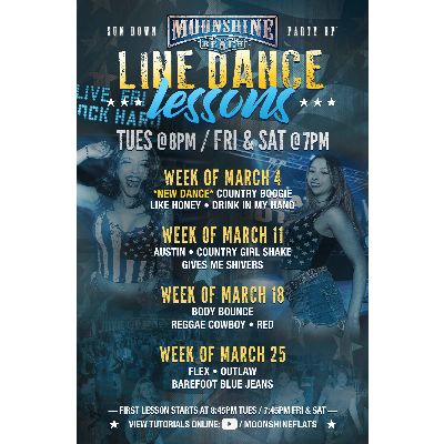 Line Dance Lessons at Moonshine Beach, Tuesday, March 25th, 2025