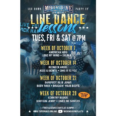 Line Dance Lessons at Moonshine Beach, Tuesday, October 21st, 2025