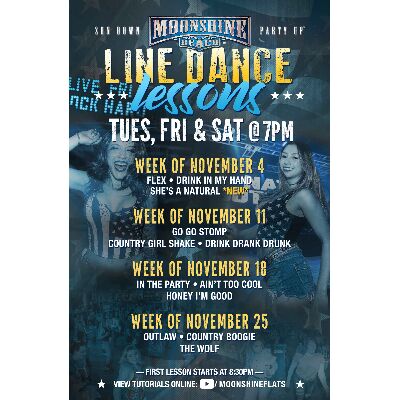 Line Dance Lessons at Moonshine Beach, Tuesday, November 4th, 2025