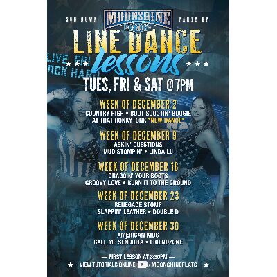 Line Dance Lessons at Moonshine Beach, Tuesday, December 9th, 2025