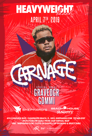 Carnage at Beach House Sundays, Sunday, April 7th, 2019