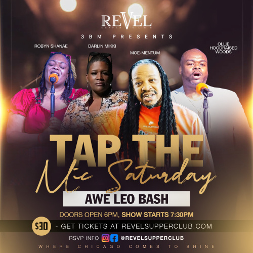3BM Presents Tap The Mic Saturday AWE ( All White Everything) Leo Bash - Flyer