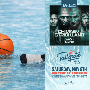 Flyer: PRO BASKETBALL, HOCKEY PLAYOFF & UFC 328 VIEWING PARTIES