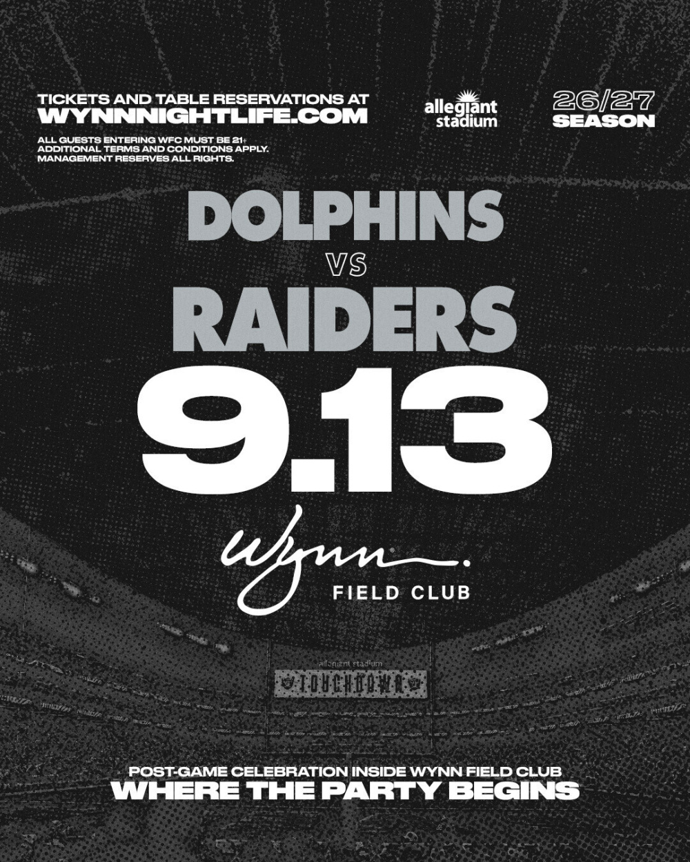 Dolphins vs Raiders at Wynn Field Club Las Vegas thumbnail