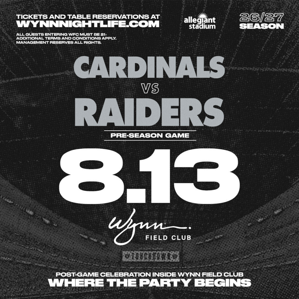 Preseason - Arizona Cardinals at Las Vegas Raiders at Wynn Field Club Las Vegas thumbnail
