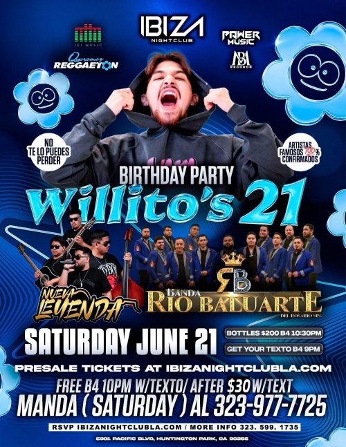 Banda Rio Baluarte , Nueva Leyenda y Willito's 21st - Ibiza Nightclub LA