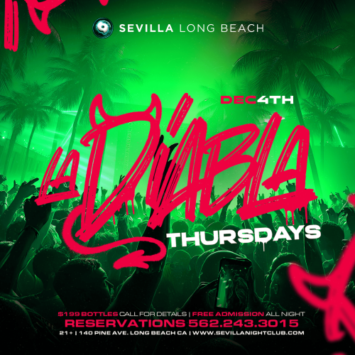 La Diabla Thursdays at Sevilla Nightclub Long Beach | Free All Night - Flyer
