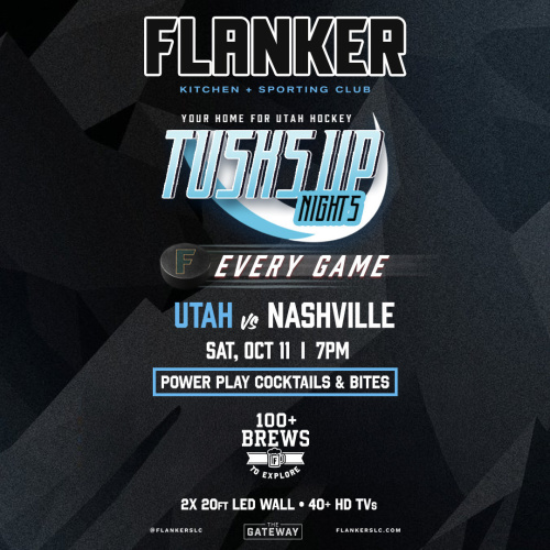 Flyer: Tusks Up Nights Utah v. Nashville Hockey Watch Party | Collegiate Saturdays | Buck off Bull Riding Tournament | American Heart Weekend