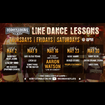 Line Dancing Lessons at Moonshine Flats, Thursday, May 23rd, 2024