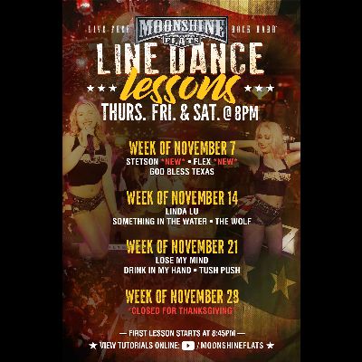 Line Dance Lessons at Moonshine Flats, Thursday, November 21st, 2024