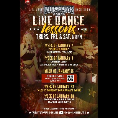 Line Dance Lessons at Moonshine Flats, Thursday, January 23rd, 2025