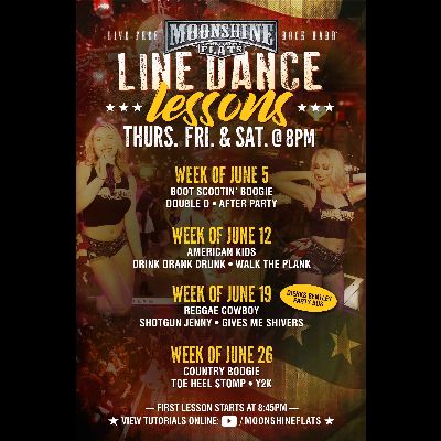 Line Dance Lessons at Moonshine Flats, Thursday, June 19th, 2025