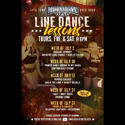 Line Dance Lessons at Moonshine Flats, Thursday, July 3rd, 2025