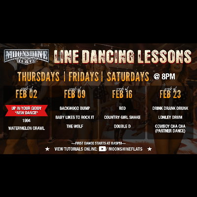 Line Dancing Lessons at Moonshine Flats, Thursday, February 9th, 2023