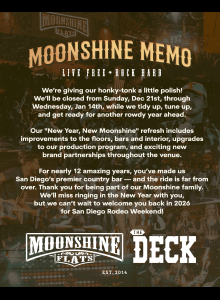 CLOSED - Moonshine Flats & The Deck