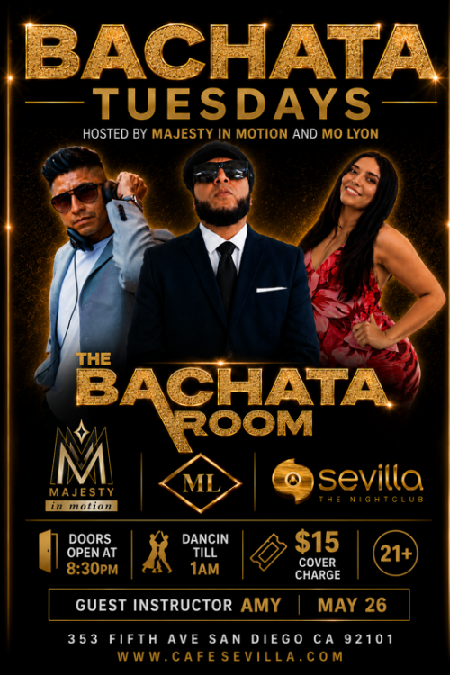 ✨ Bachata Room Tuesday | Latin Dance at Sevilla San Diego - Flyer
