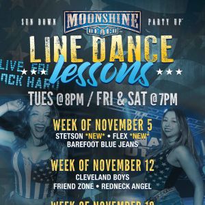 Line Dancing Lessons at Moonshine Beach, Tuesday, November 19th, 2024