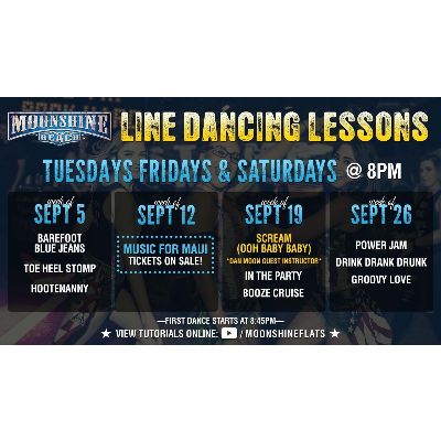 Line Dancing Lessons at Moonshine Beach, Tuesday, October 17th, 2023