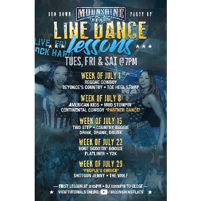 Line Dance Lessons at Moonshine Beach, Tuesday, July 1st, 2025