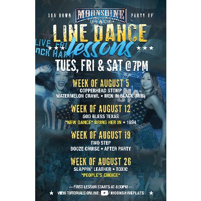 Line Dance Lessons at Moonshine Beach, Tuesday, August 5th, 2025