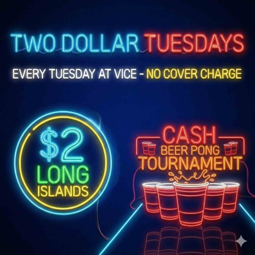 Two Dollar Tuesdays - DJ's + cash Beer Pong Tournament - Flyer